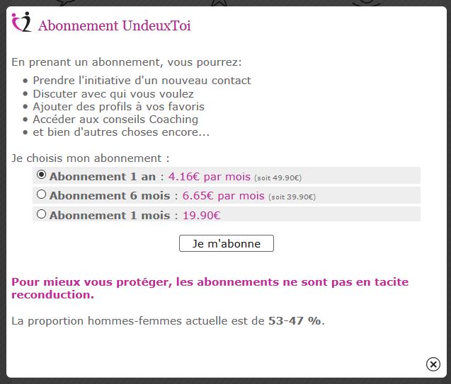 Tarifs et Prix abonnement - Undeuxtoi