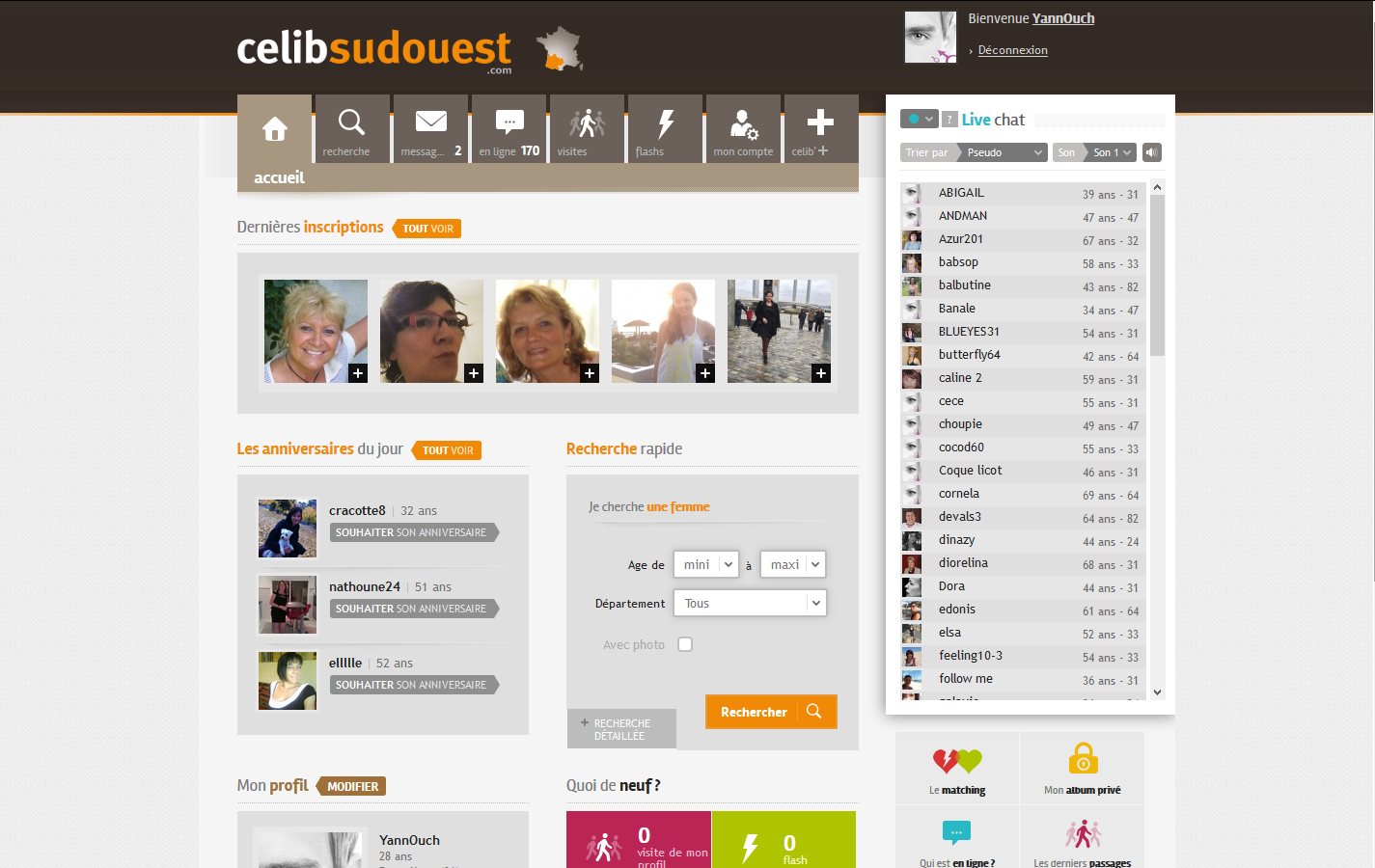 Mon compte, recherche, connexion et inscription - CelibSudOuest