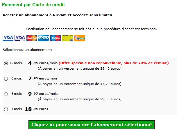 Tarifs, Prix et Abonnement - Nirvam