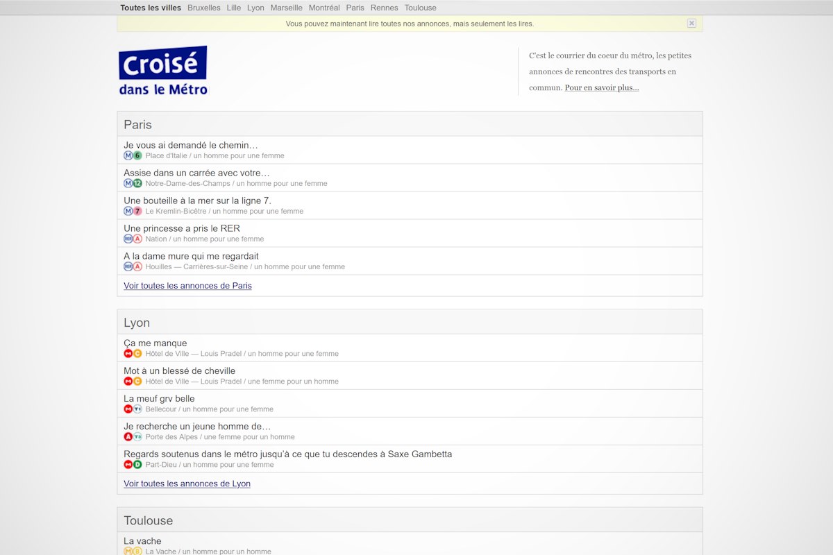 Croisedanslemetro.com : Le site pour retrouver un inconnu croisé dans le métro