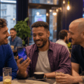 Trois hommes échangeant autour d’une application pour illustrer notre avis sur Hornet en 2026