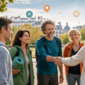Groupe d’adultes se retrouvant pour une sortie amicale en ville