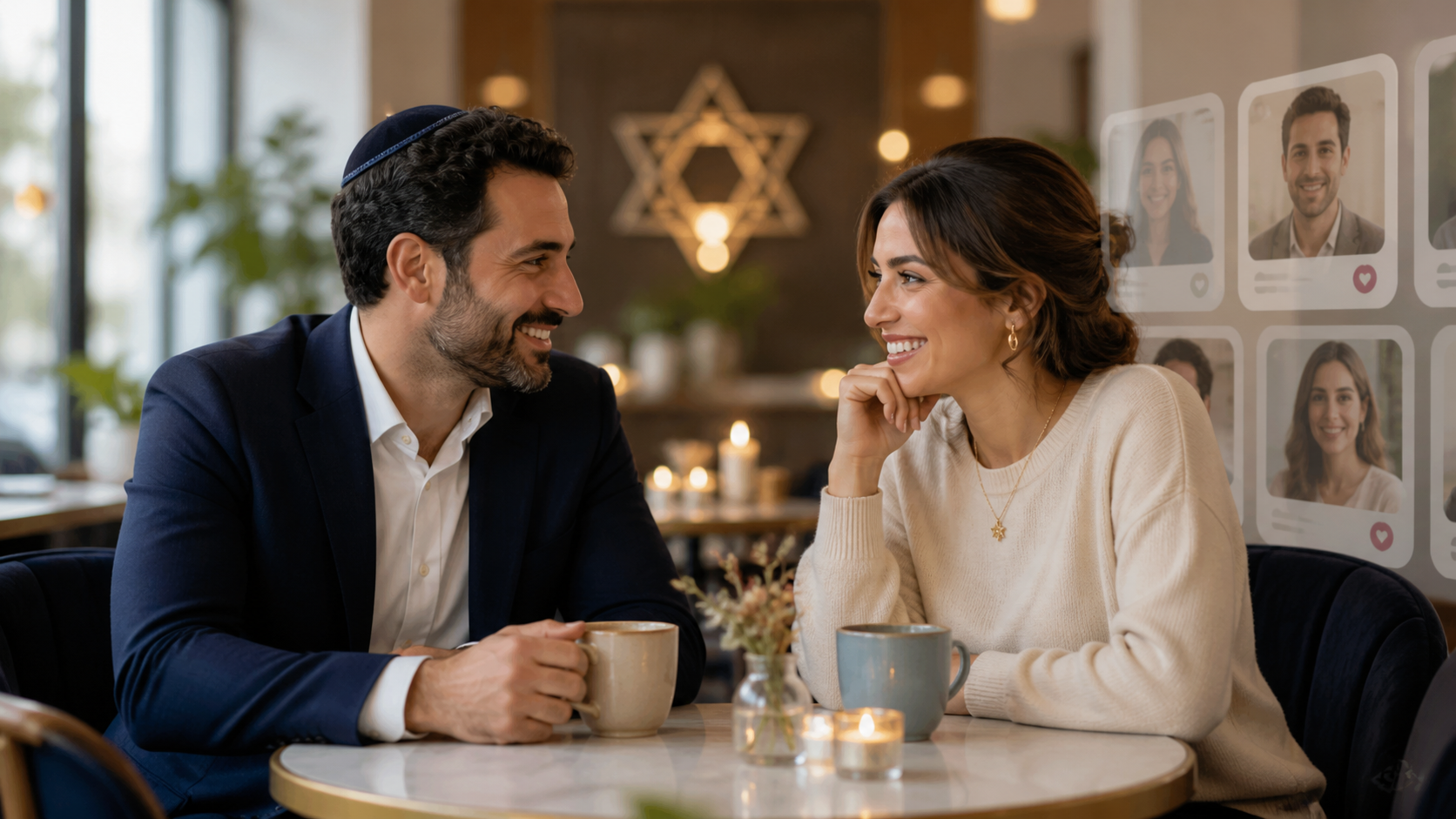 Couple faisant connaissance après une rencontre juive en ligne